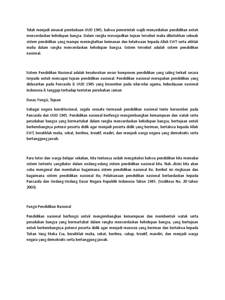 Fungsi Dan Tujuan Pendidikan Nasional Uu No 20 Tahun 2003 - Terkait