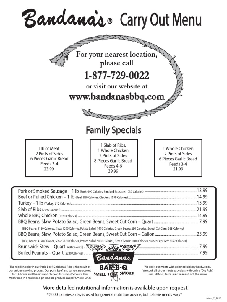Bandanas Carryout Menu PDF Barbecue Sausage