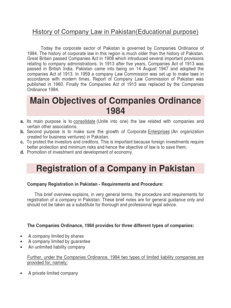 History of company law in pakistan pdf companies limited company