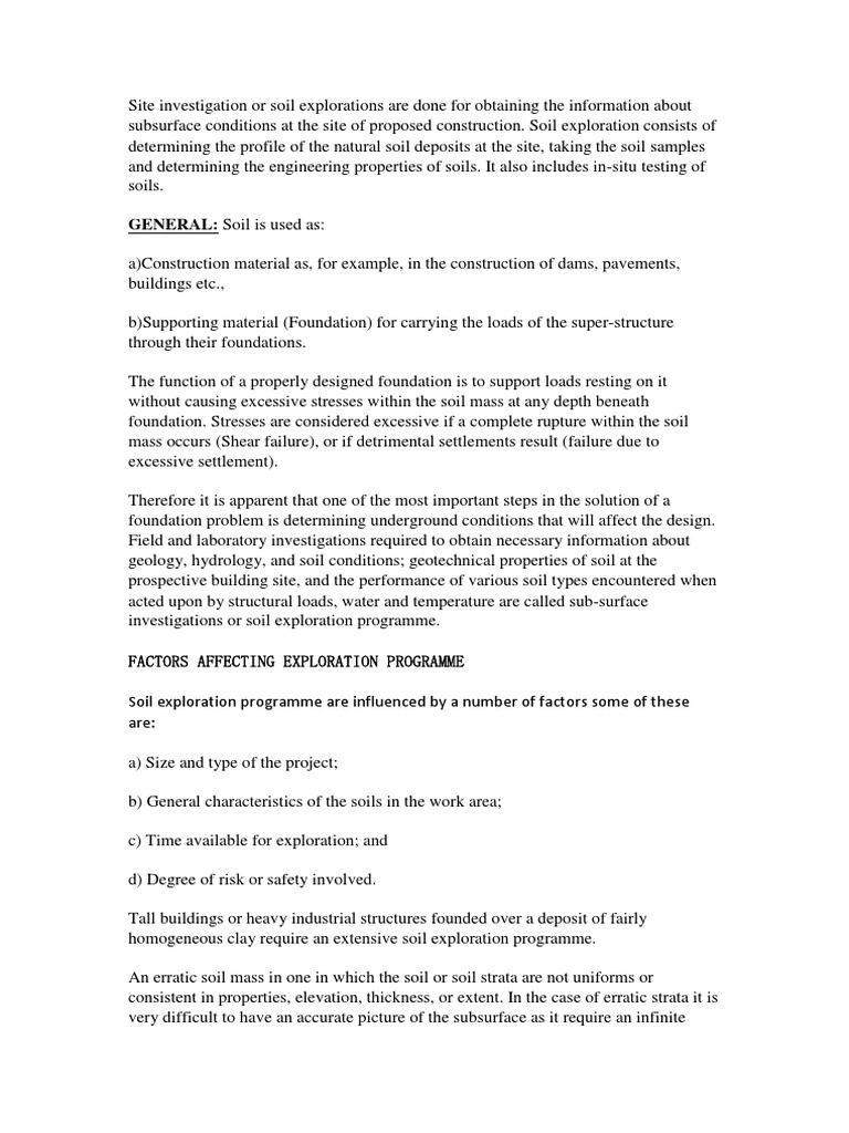 Site Investigation or Soil Explorations | PDF | Drilling Rig | Soil