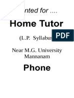 Home Tutor: Wanted For ...