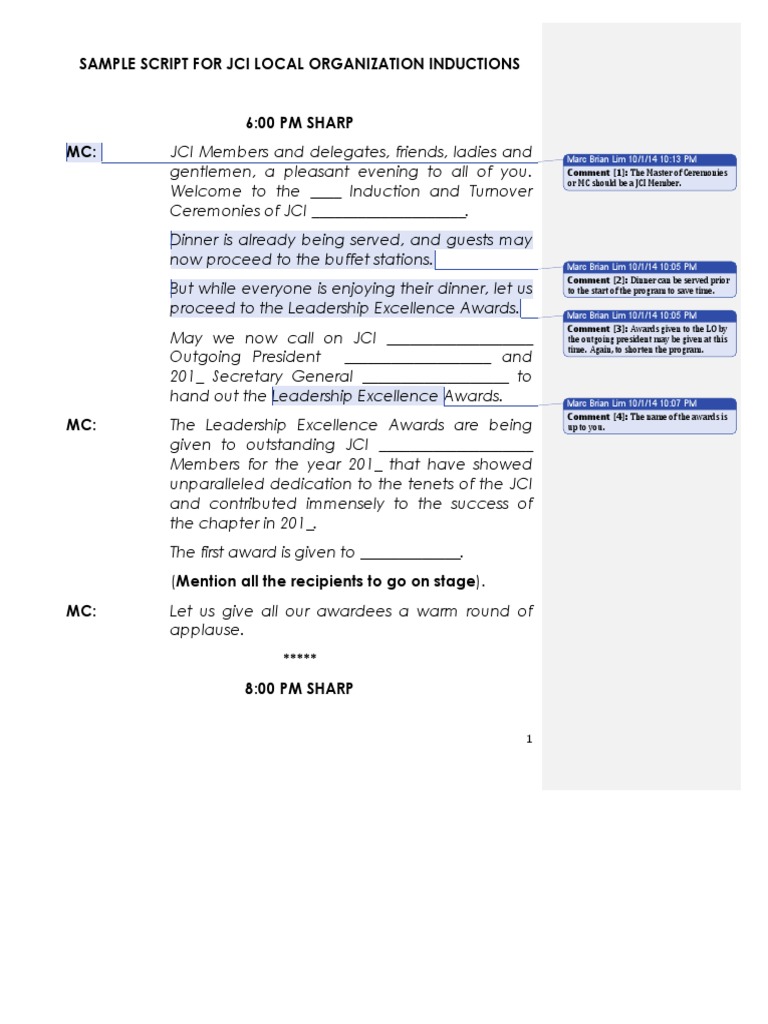 JCI Induction Ceremony Script | PDF