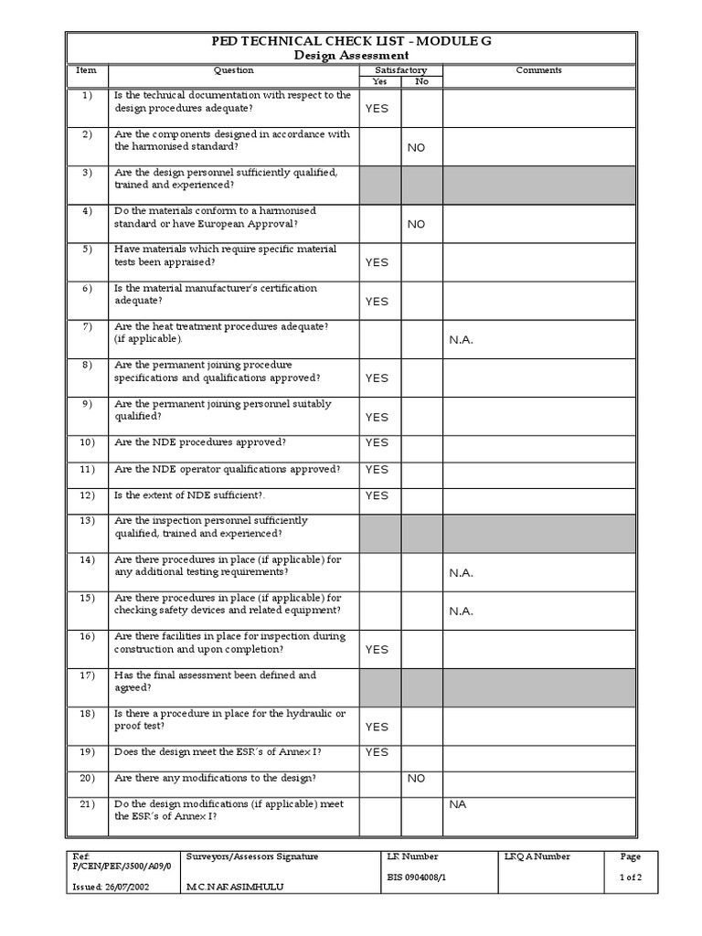 PED Module G Technical Checklist | PDF | Nondestructive Testing ...