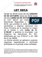 Comunicado Ley Seca ELECCIONES 2018