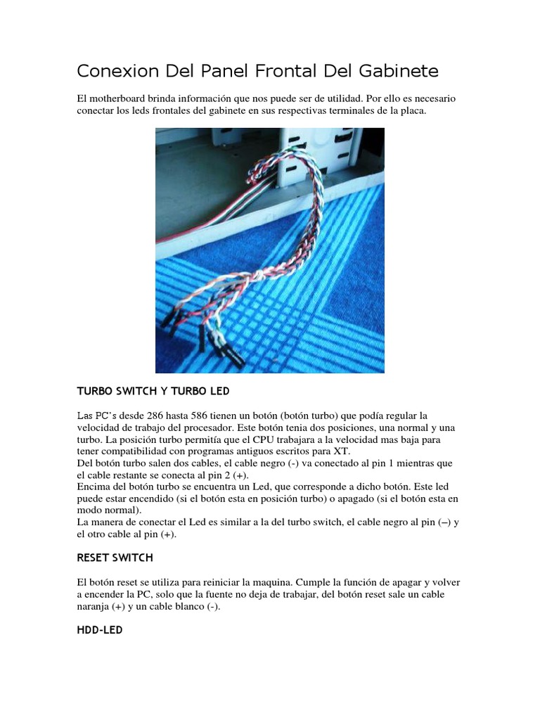 Conexion Del Panel Frontal Del Gabinete | Diodo emisor de luz