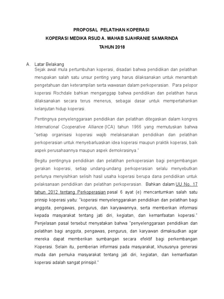 Proposal Pelatihan Koperasi Tahun 2018