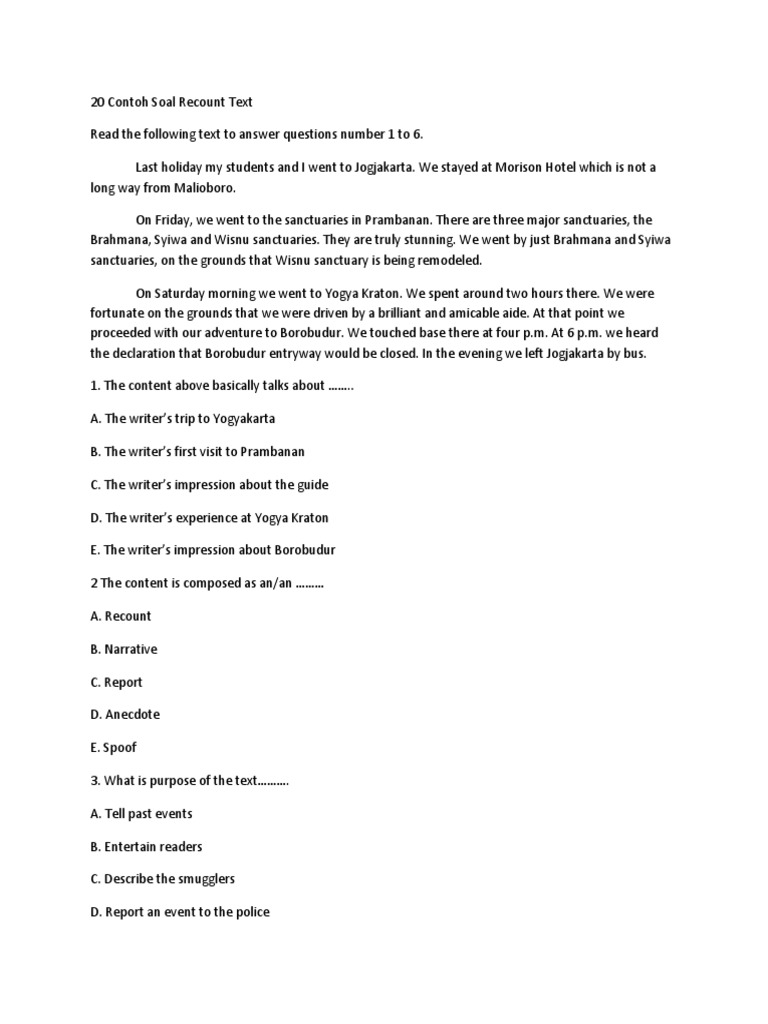Contoh Soal Pilihan Ganda Recount Text Dunia Sosial