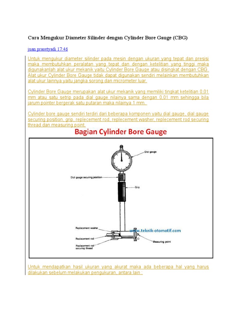 Cara Mengukur Diameter Silinder Dengan Cylinder Bore Gauge PDF