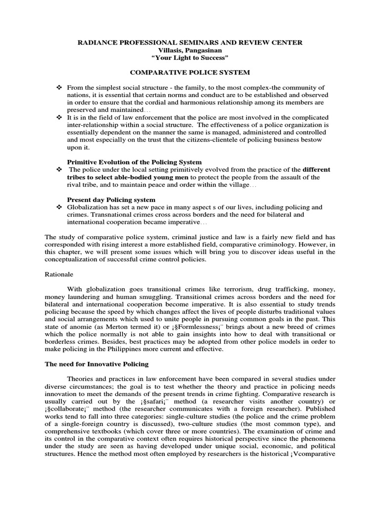 Comparative Analysis Of Police Systems In The Era Of Globalization And