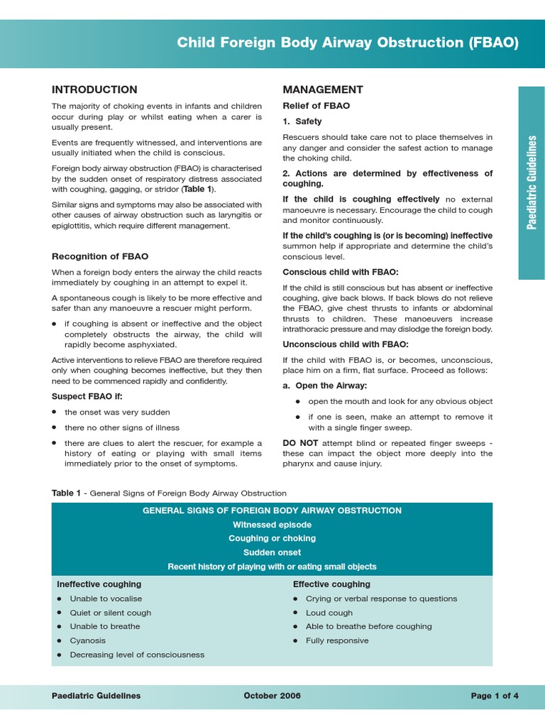 Paediatric FBAO Management Guidelines | PDF | Cardiopulmonary ...