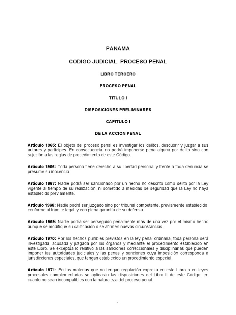 Codigo Procesal Penal Panama | PDF | Procedimiento Criminal | Derecho penal