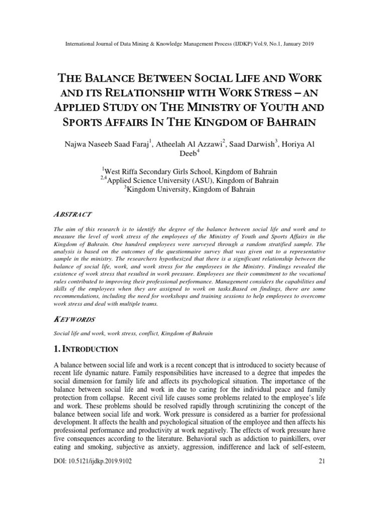 The Balance Between Social Life and Work and Its Relationship With Work ...