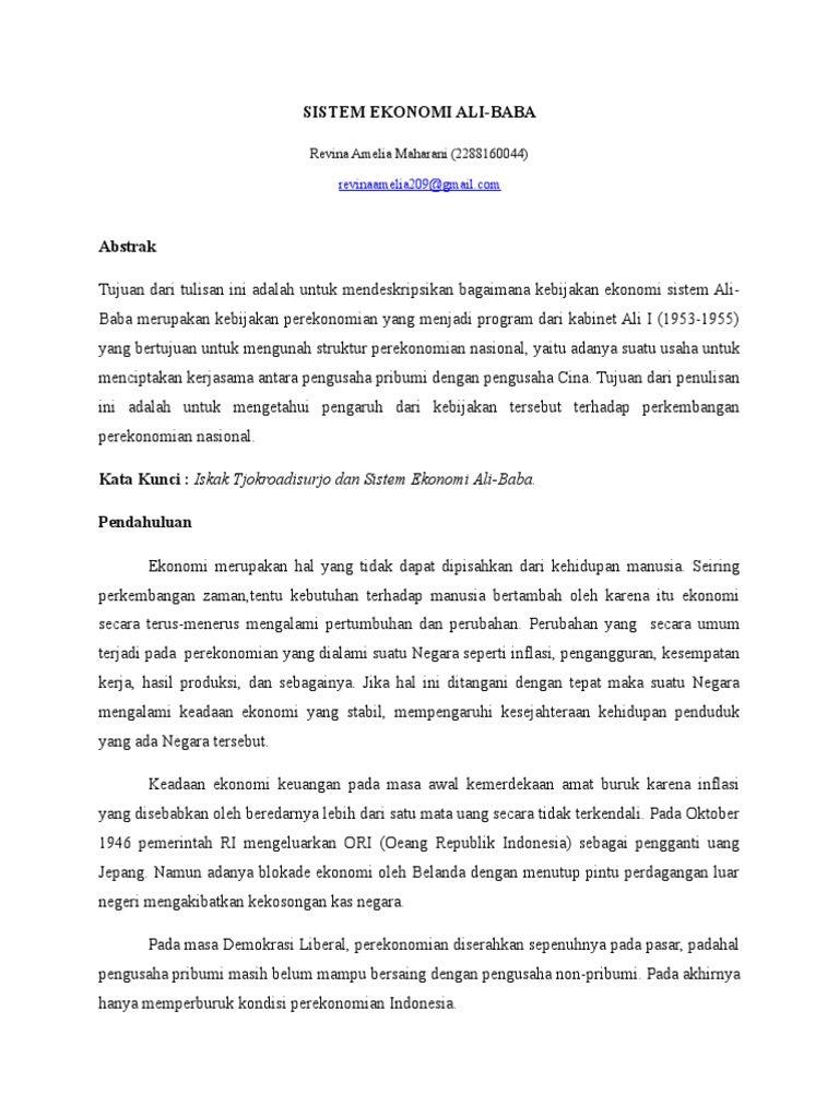 Artikel Sistem Ekonomi Ali Baba Revina 2288160044 Pdf
