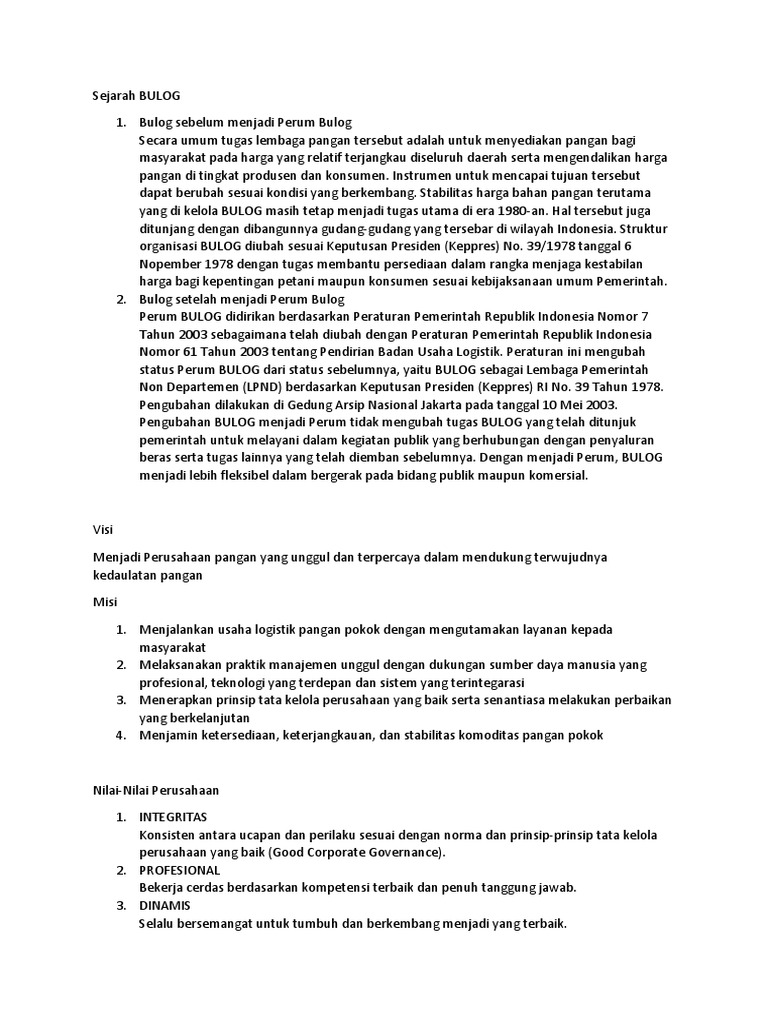 Sejarah BULOG | PDF