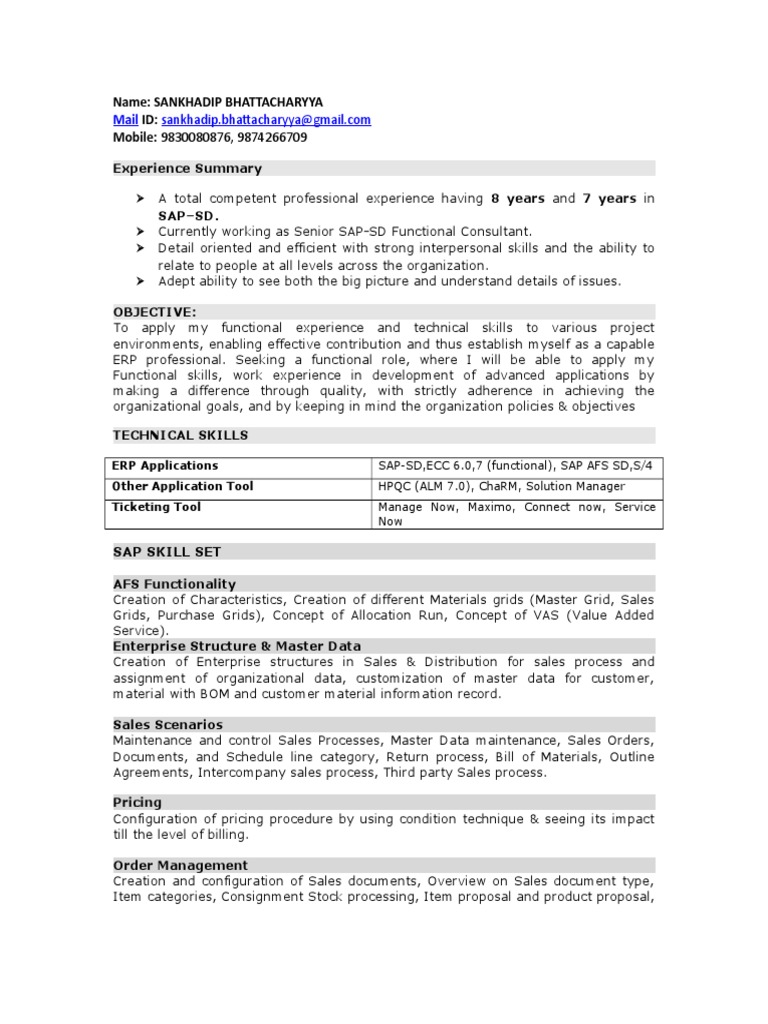 Senior SAP-SD Consultant Profile | PDF | Business Process | Enterprise ...