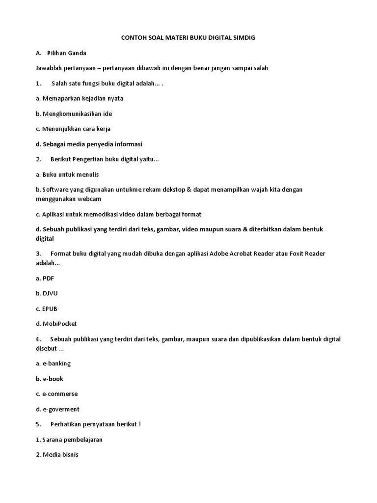Contoh Soal Materi Buku Digital Simdig