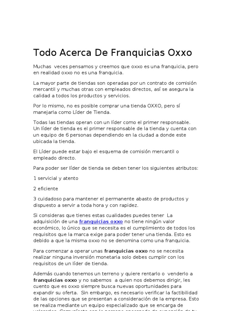 Todo Acerca De Franquicias Oxxo Franquiciamiento Calidad Comercial