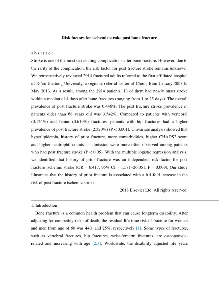 Risk Factors For Ischemic Stroke Post Bone Fracture | PDF | Stroke ...