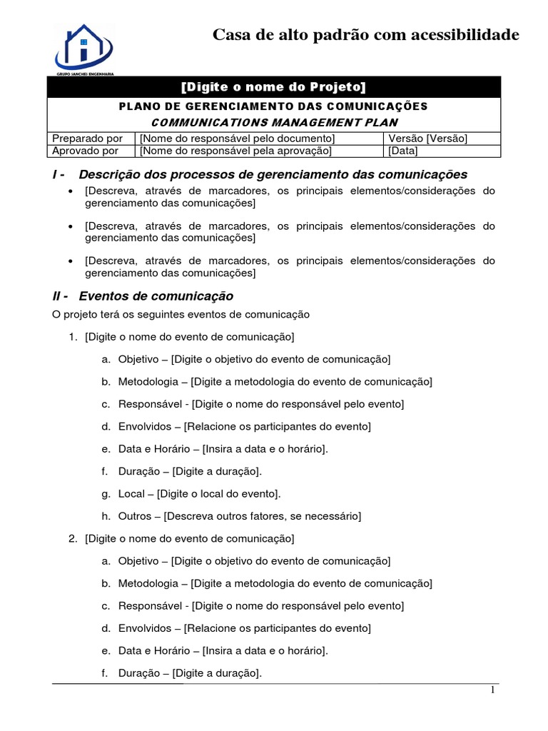 Modelo De Plano De Gerenciamento De Comunicações Pdf Comunicação