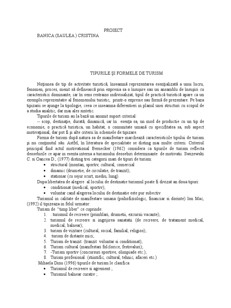 'TIPURILE-ŞI-FORMELE-DE-TURISM Proiect | PDF