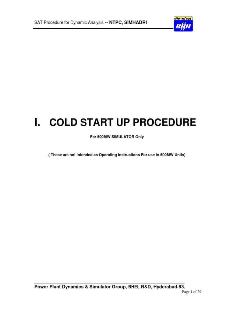 Cold Start Up Procedure NTPC, Simhadri PDF Pump Boiler
