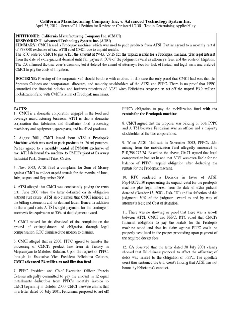 California Manufacturing Company Inc. v. Advanced Technology PDF