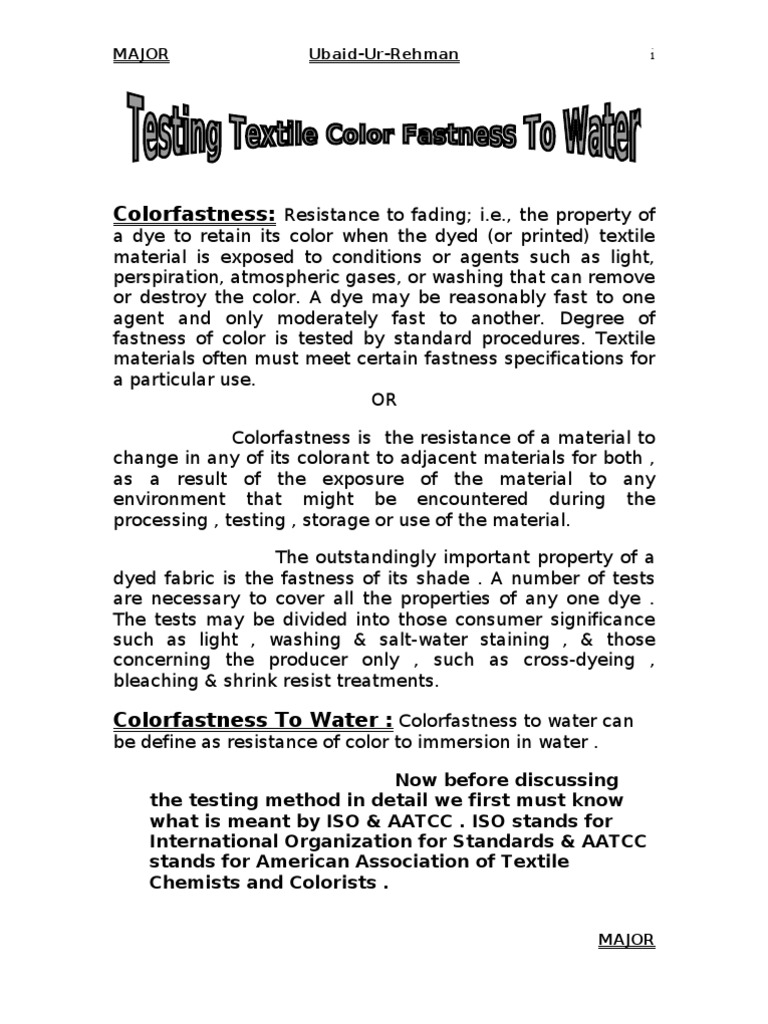 Colorfastness to Water Testing Methods | PDF | Dye | Textiles