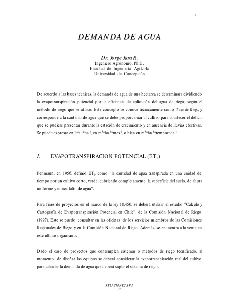 Demanda de Agua | PDF | Evapotranspiración | Riego