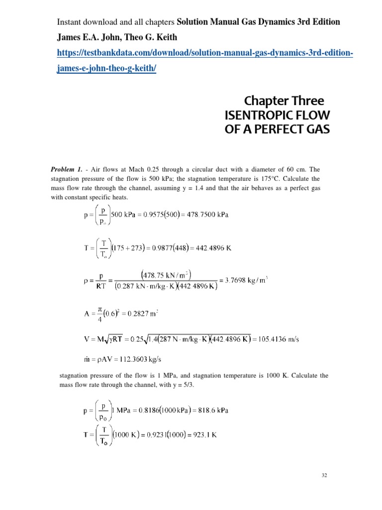 Solution Manual Gas Dynamics 3rd Edition James E.A. John Theo G. Keith