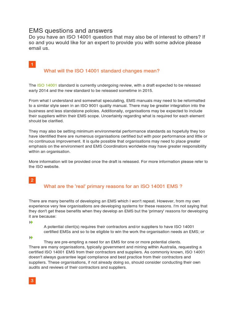 EMS Questions and Answers PDF Environmental Impact Assessment
