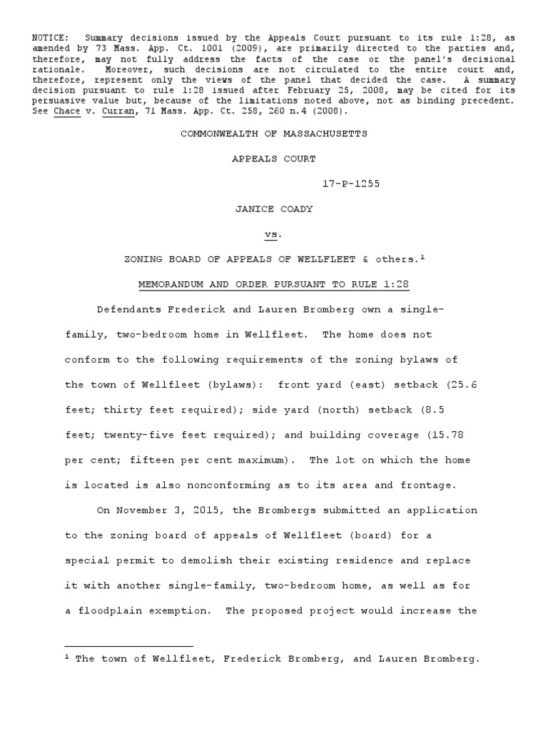 Janice Coady vs. Zoning Board of Appeals of Wellfleet PDF Remand