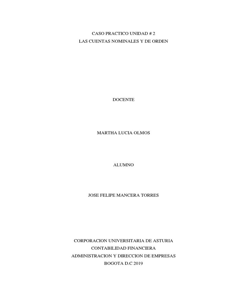 Cuentas Nominales Y De Orden Pdf Contabilidad Economias