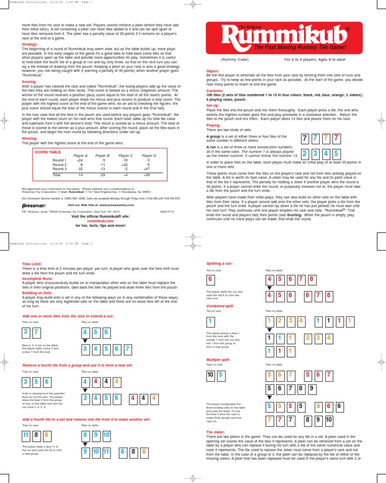 Rummikub Rules PDF PDF Card Games Games Of Mental Skill