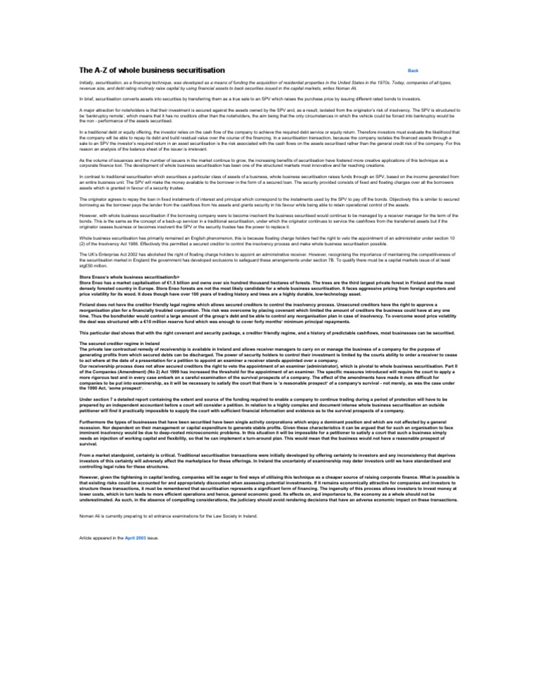 The A To Z of Whole Business Securitization PDF Securitization