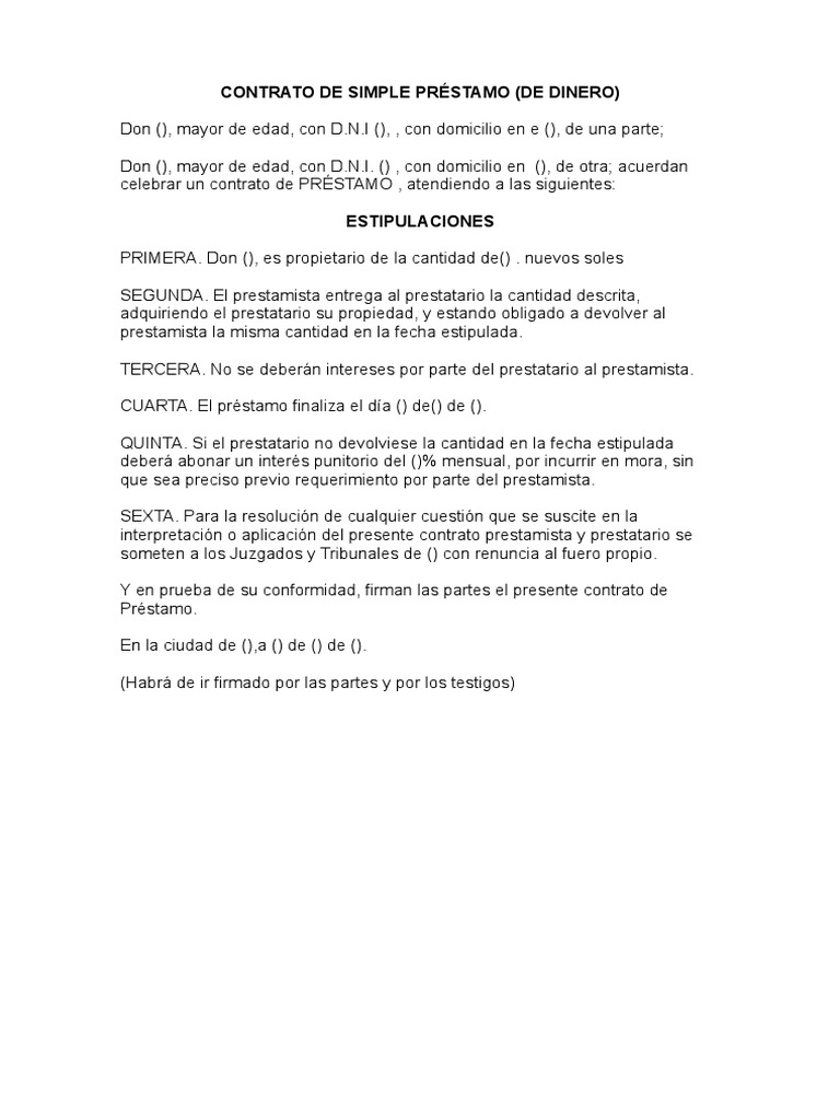 Contrato de Préstamo Simple de Dinero | PDF