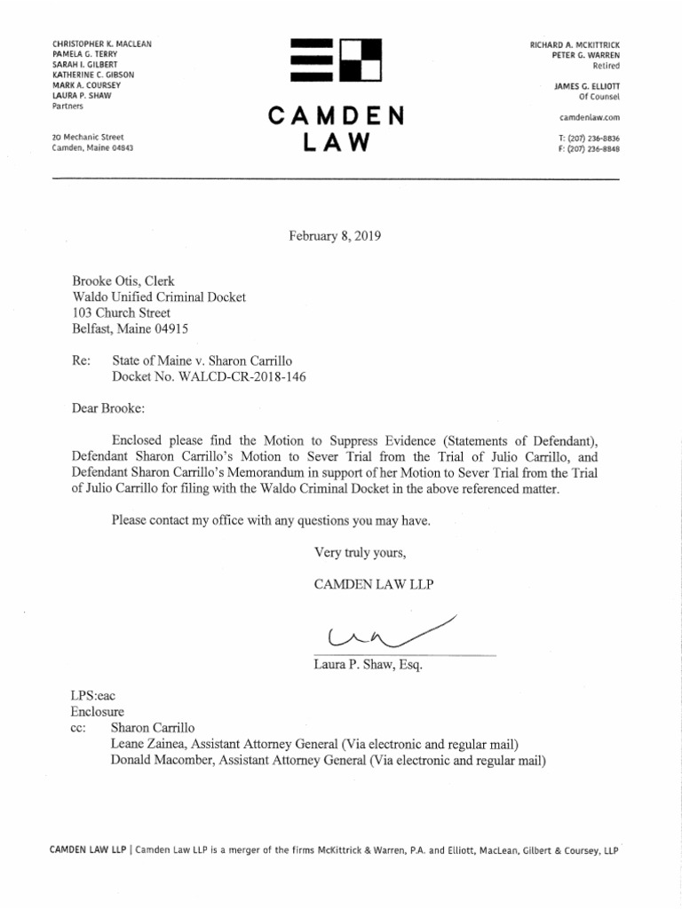 2.8.19 Ltr to Court Motion to Suppress Motion to Sever Memo