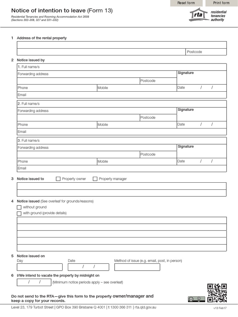 RTA Form 13: Notice to Leave Guide | PDF | Leasehold Estate | Lease