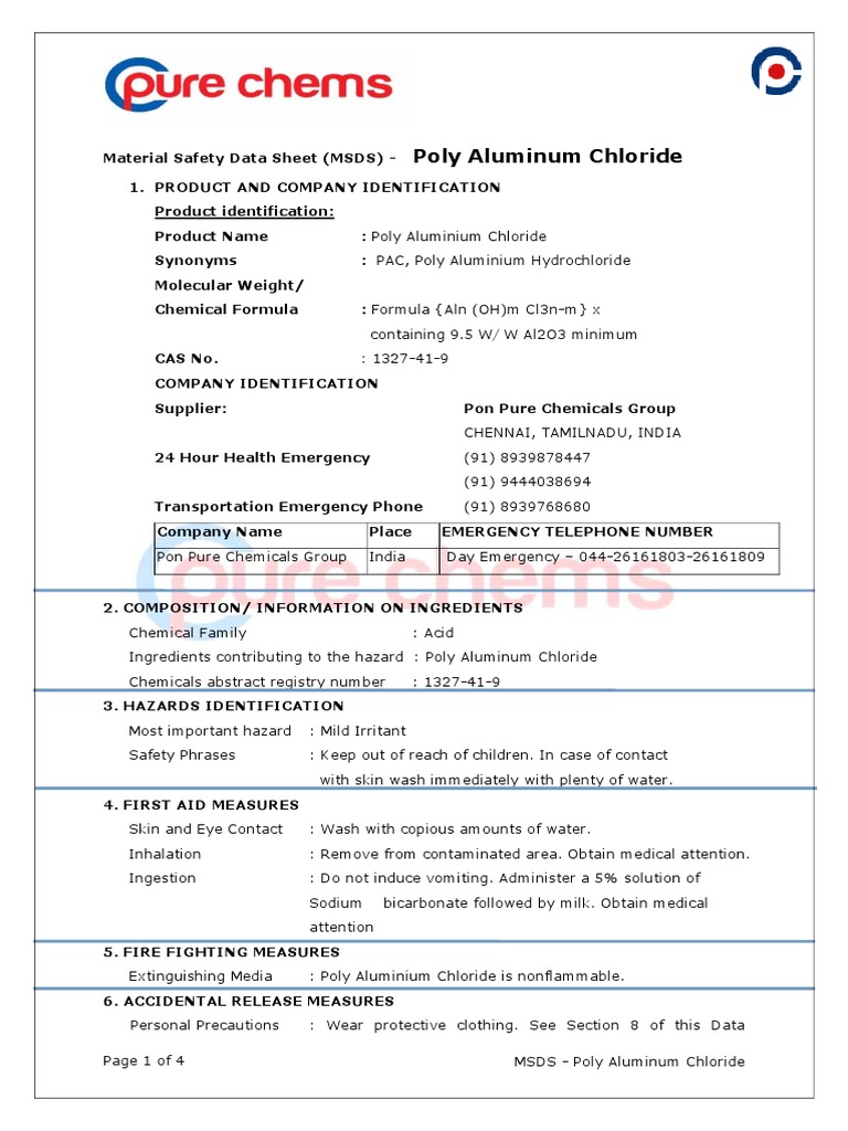 Poly Aluminium Chloride PDF Aluminium Chemical Substances