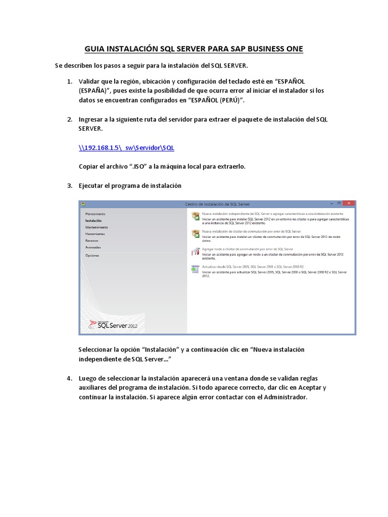 Instalación SQL Server para SAP B1 | PDF | Servidor SQL de Microsoft ...