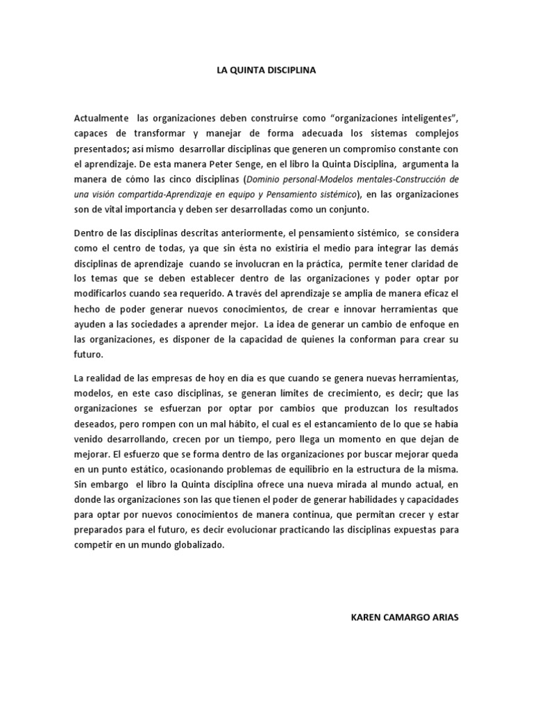 Ensayo Libro La Quinta Disciplina Aprendizaje