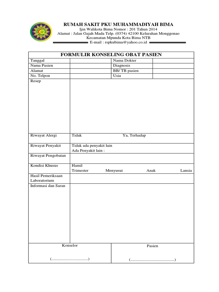 Formulir Konseling Obat Pasien Blank Kosong | PDF