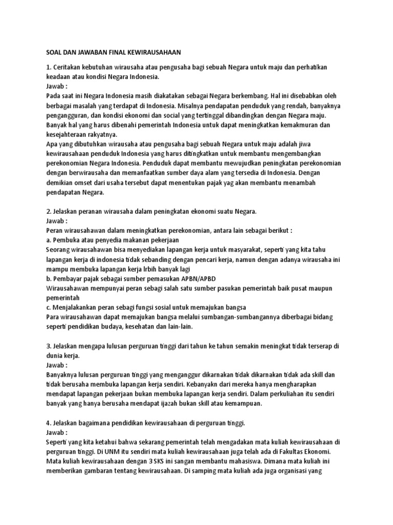 Soal Dan Jawaban Final Kewirausahaan