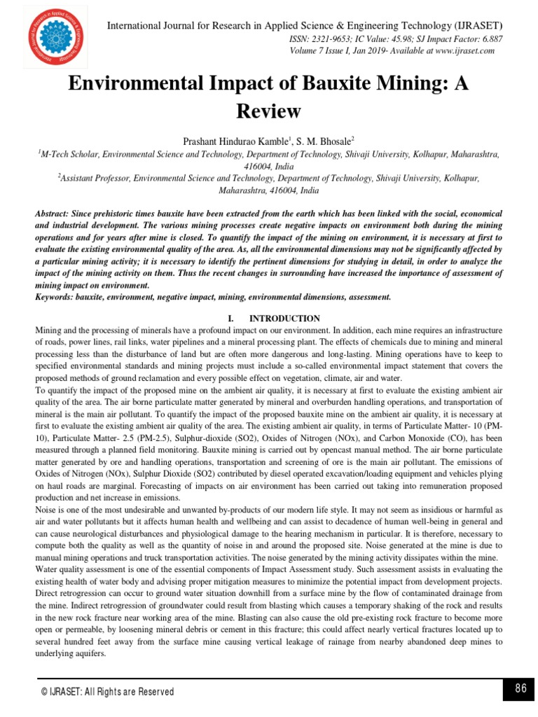 Environmental Impact of Bauxite Mining: A Review | PDF | Mining ...