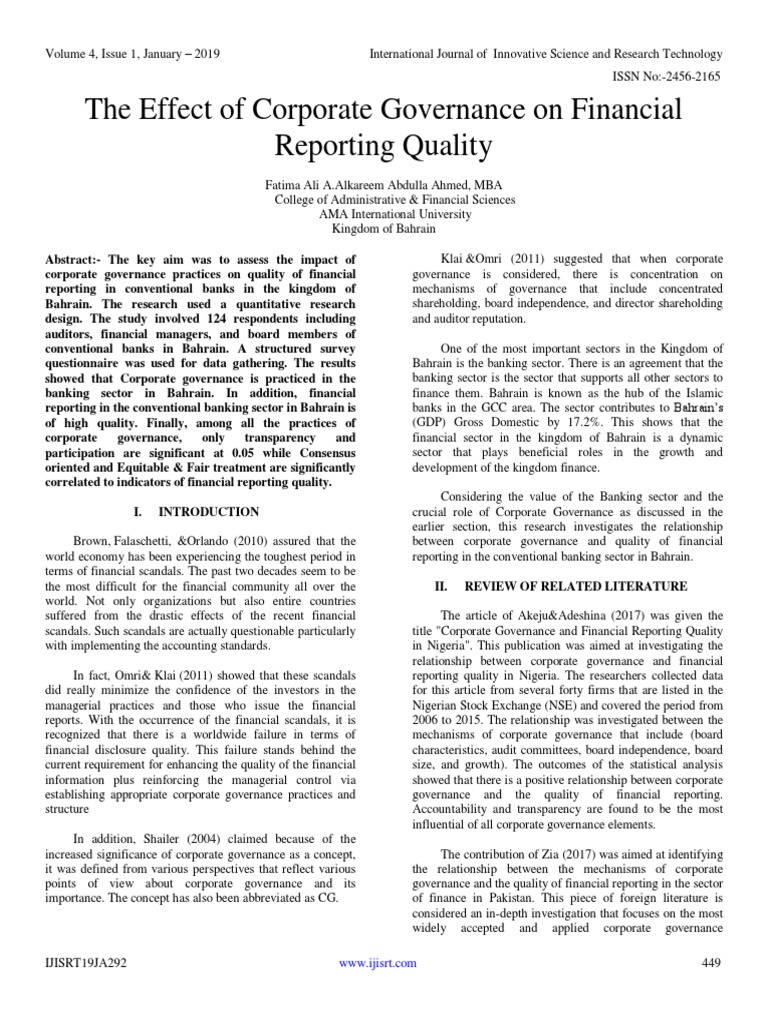 The Effect of Corporate Governance On Financial Reporting Quality | PDF ...