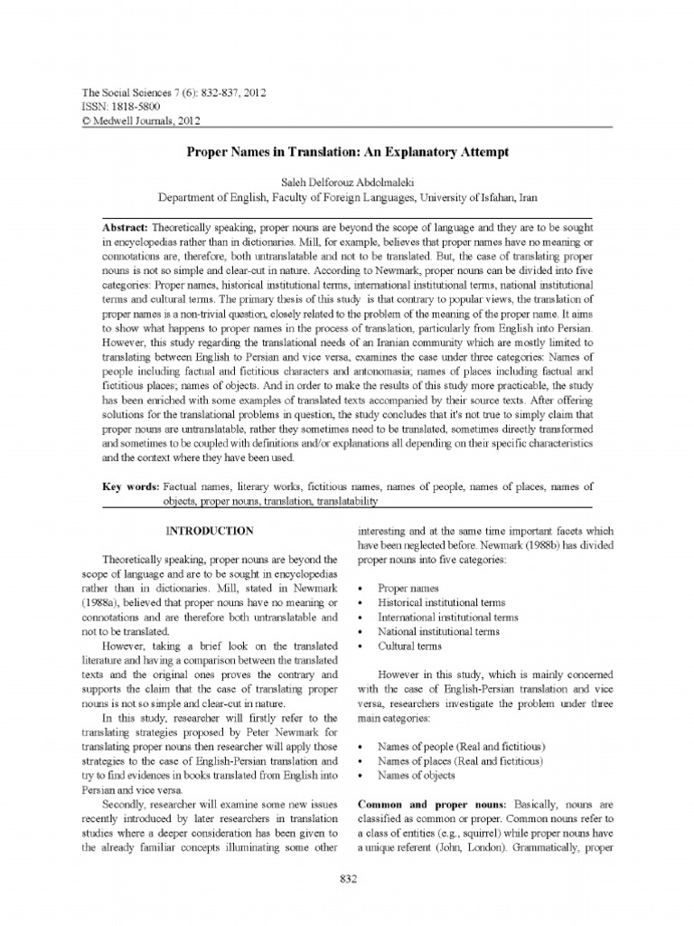 Translation of Proper Name PDF | PDF