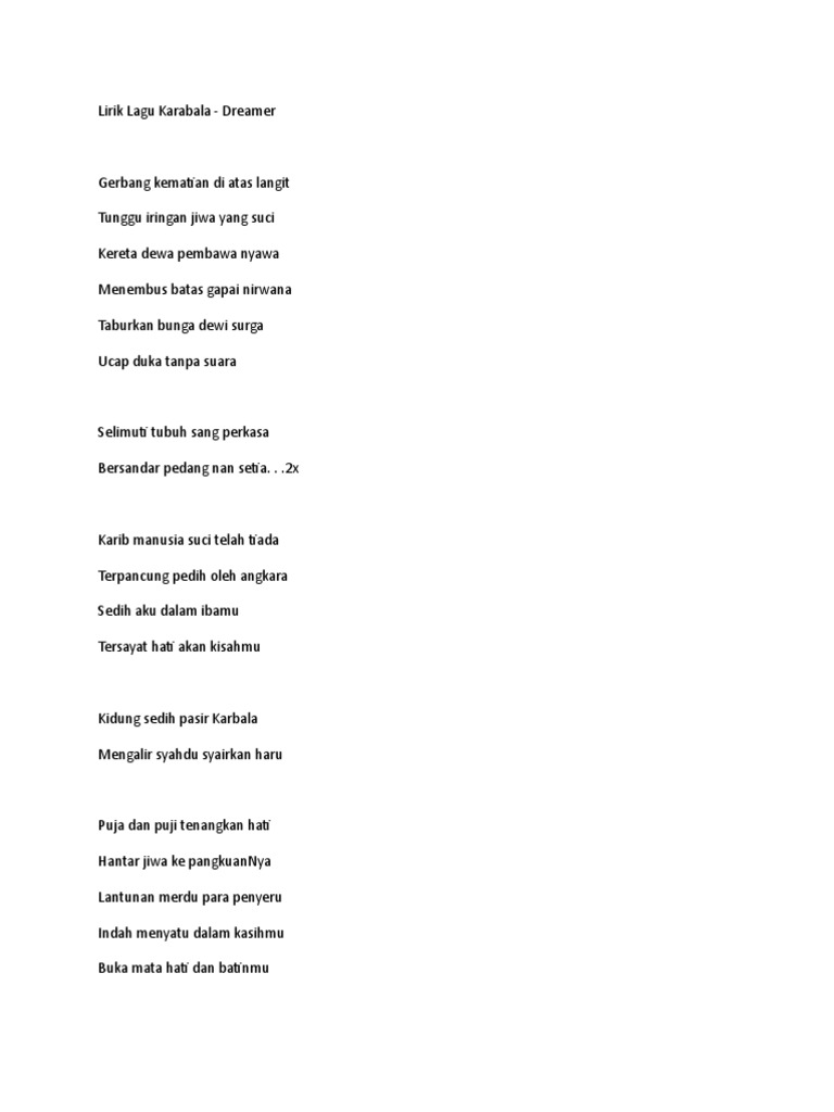 Lirik Lagu Dreamer Karbala Wps Office