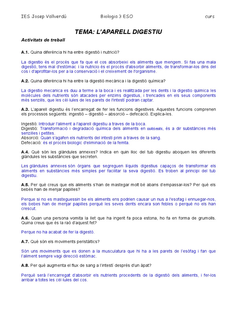 Exercicis T2 Aparell Digestu | PDF