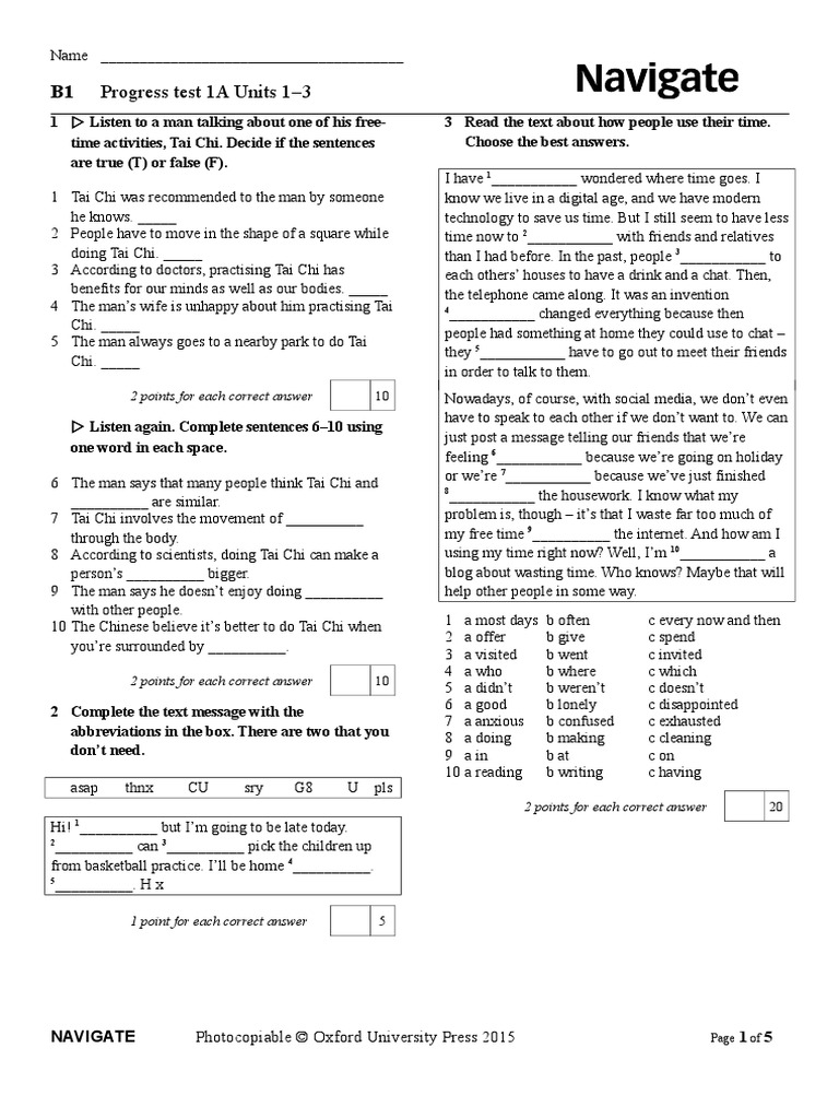 B1 Progress Test (Units 13)
