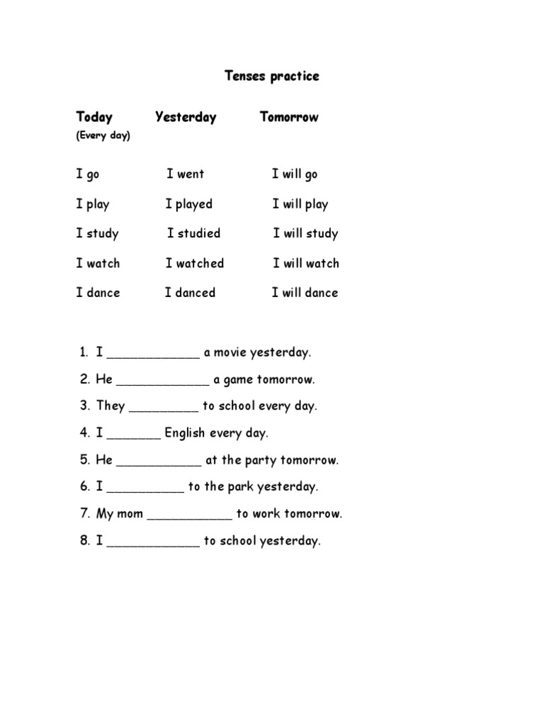 Yesterday, Today, Tomorrow Worksheet | PDF