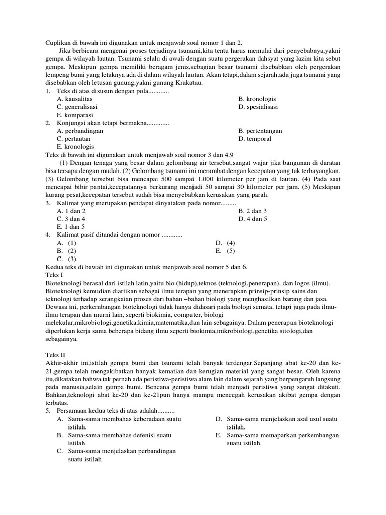 Soal Pg Teks Eksplanasi